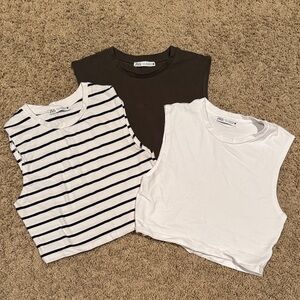 Zara Crop Tank Tops - Army Green, White, and Striped